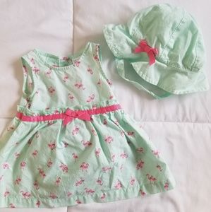 Newborn flamingo dress with bloomers & hat